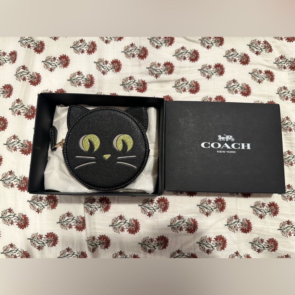 **NEW** Coach Black Cat Face Coin Pouch